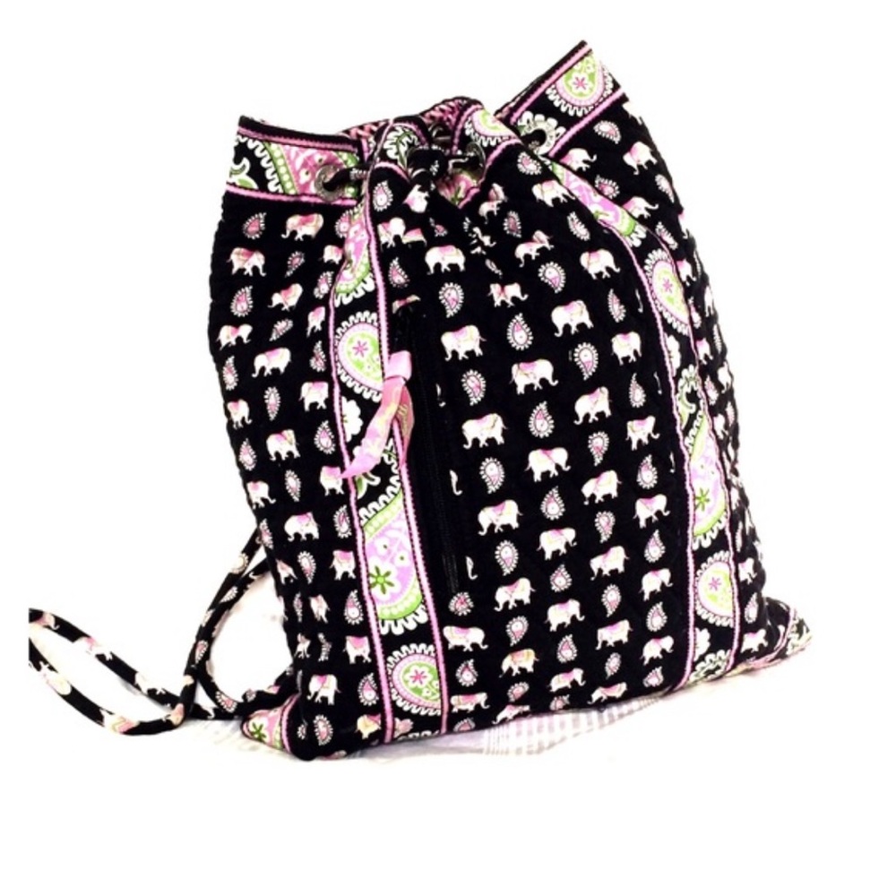 EUC Vera Bradley Pink Elephant Backpack Retired Pattern Drawstring Bag Purse